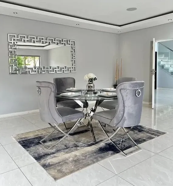 i FURNITUER Dining Table Glass top Glass Table & Chair Set