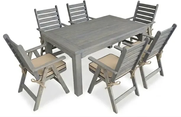 Generic Aged Pine Patio Dining Set 6-Seater 1600mm | x1 Table + x6 Highback Chairs + Beige Seat Cus…