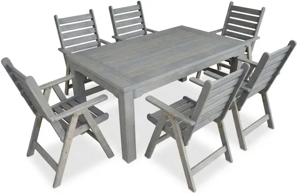 Generic Aged Pine Patio Dining Set 6-Seater 1600mm | x1 Table + x6 Highback Chairs (Cushions Exclud…
