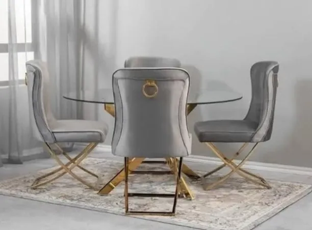 i FURNITUER Dining Table Glass top Glass Table & Chair Set