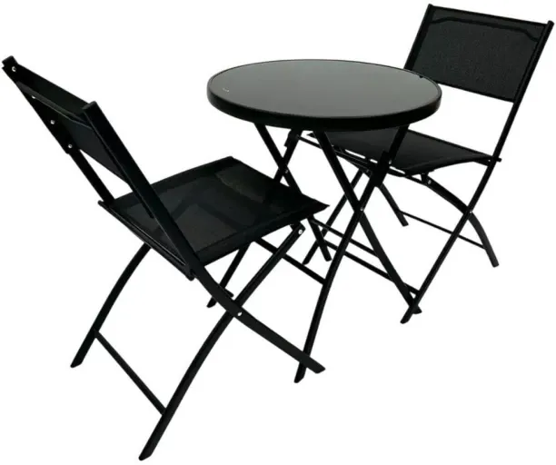 MFurn Alicia 3-Piece Black Folding Patio Bistro Set Metal Table & Chair Set