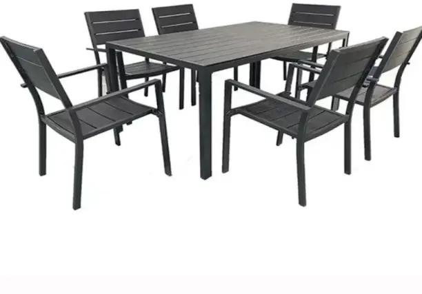 KC Furn Lufian 7-Piece Outdoor Dining Set � Black Aluminium Metal Table & Chair Set