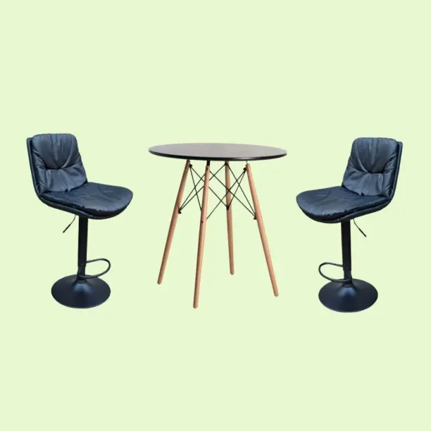 SMTE Soft Padded Perla Black Based Bar Stool and Table Set - Black Leather Table & Chair Set
