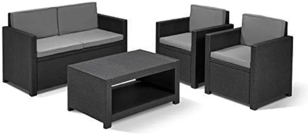 Decorum & Co. 4-Seater Outdoor Rattan Garden Synthetic Fiber Table, Chair & Bench Set