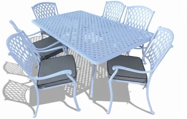 Generic Aluminium Dining Set 6-Seater (White, Beige Cushions) Plastic Outdoor Bar Set