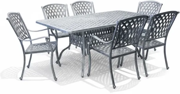Generic Aluminium Dining Set 6-Seater (Silver) Plastic Outdoor Bar Set
