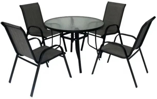 House of Lufian Riviera 5-Piece Round Glass Patio Dining Set Metal Table & Chair Set