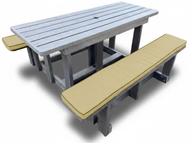 Generic Recycled Plastic Picnic Table 6-Seater (Beige Cushions) Plastic Outdoor Bar Set