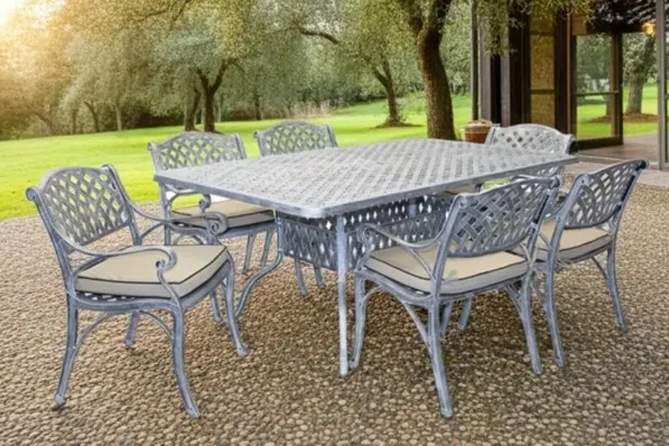 Generic Cottage Aluminium Dining Set 6-Seater (Silver, Beige Cushions) Plastic Outdoor Bar Set