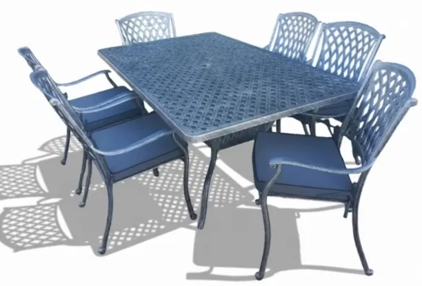 Generic Aluminium Dining Set 6-Seater (Silver, Charcoal Cushions) Plastic Outdoor Bar Set