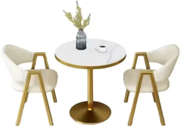 Generic FU9001 White Marble Table and Two White Chair Dinning Set Metal Table & Chair Set