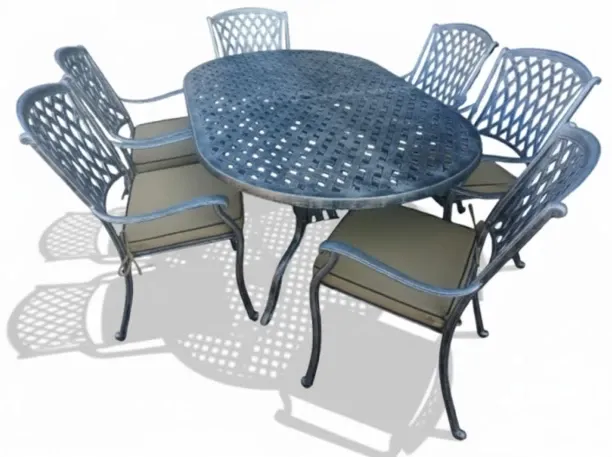 Generic Aluminium Dining Set 6-Seater Oval (Silver, Beige Cushions) Plastic Outdoor Bar Set