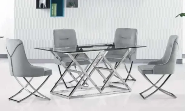 LUXURY Dining Table with Glass Top With 4 Velvet Dining Chairs Glass Table & Chair Set