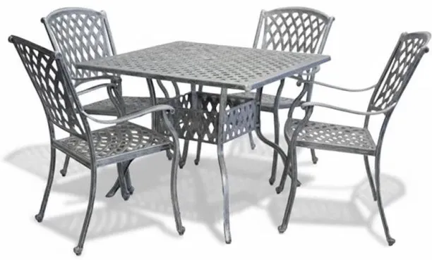 Generic 1 X Tuscan Aluminium Dining Set 4-Seater 1000mm Square (Silver) Plastic Outdoor Bar Set