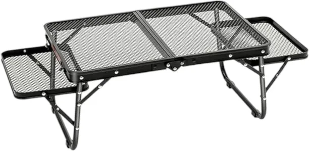 GL Portable Folding Camping Table with Side Trays – Lightweight Metal Mesh Outdoor Table for Braais…