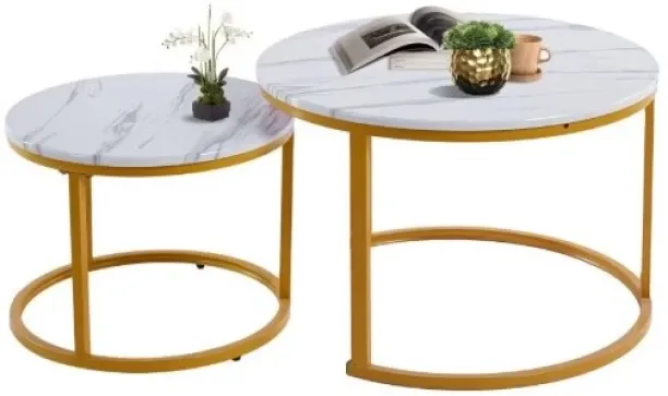Furnishful Nesting Coffee Table Set of 2, Round Coffee Tables for Living Room Coffee Table