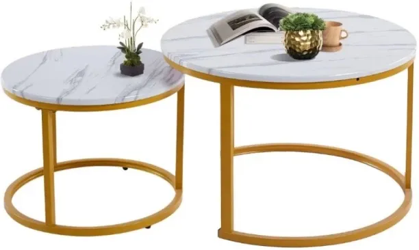 Elite living Nesting Coffee Table Set 2 Side End Tables Office Center Desk Living Room - White Gold…