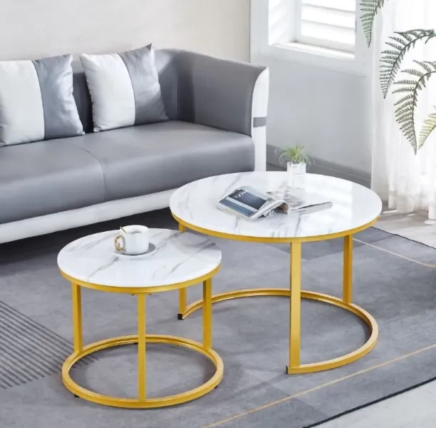 AK Coffee Table Set of 2 - White, Gold Metal Coffee Table Coffee Table