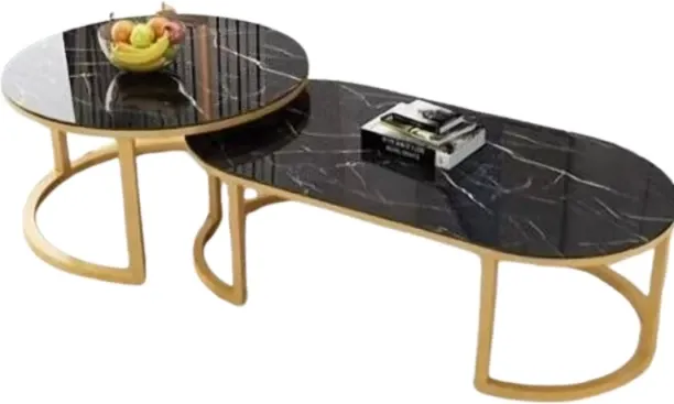 Generic FU3035 2-Piece Black and Gold Cooffe Table Set 50x100x36.5cm and 60x42.3cm Coffee Table