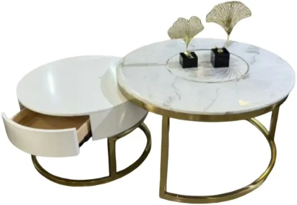 Furnishful 2 Nesting Coffee Table Set Shape in Round with Metal Frame Coffee Table