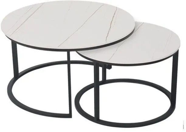 ONLINE OASIS Coffee Tables - Set of 2 – Rounded Faux Marble Top - White Coffee Table