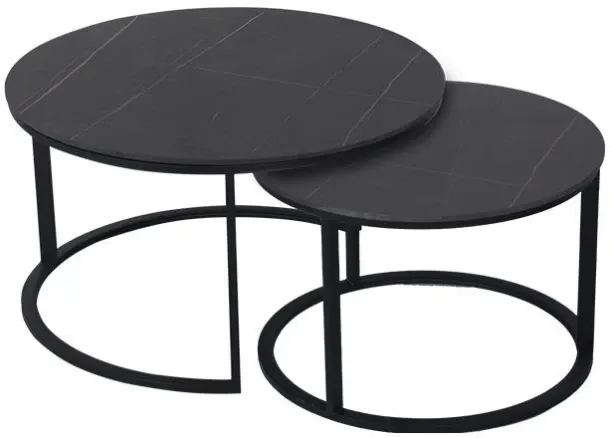 ONLINE OASIS Coffee Tables - Set of 2 – Rounded Faux Marble Top - Black Coffee Table