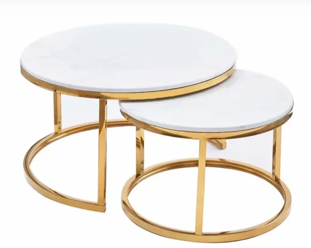 Elegant Round Nesting Tables Modern Nesting Coffee Table, Wooden Marble Look Coffee Table