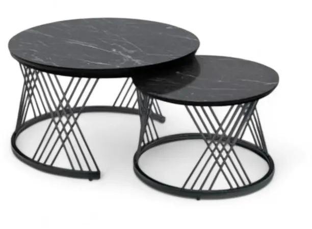 Marble Stone Surface Living Room Coffee Table Set 2 Piece Coffee Table