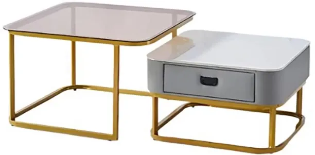 Fur Home Wooden World Nesting Side Coffee Tables with Drawer Set Coffee Table