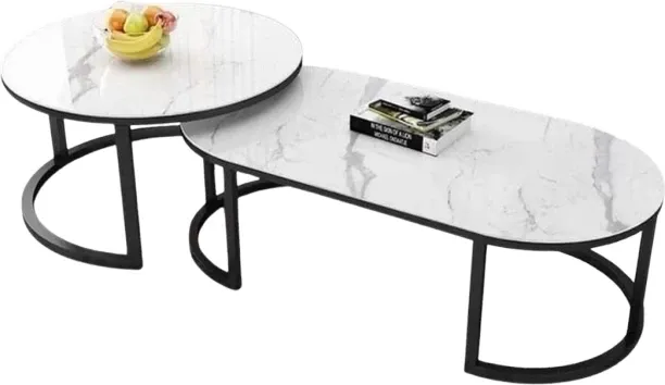 Generic FU3035 2-Piece White and Black Coffee Table Set 50x100x36.5cm and 60x42.3cm Coffee Table