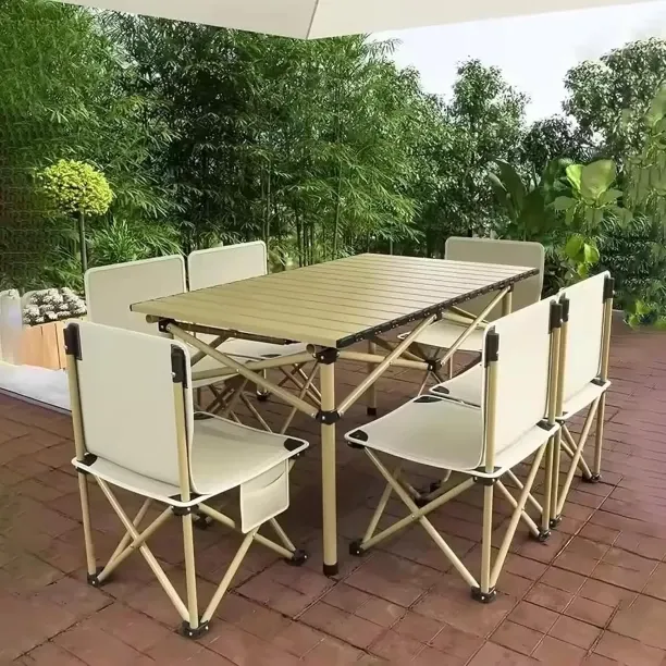 Zuosheng 7 Pcs Portable Camping Table and Camping Stool Set Include Folding Table and 6 Portable Fo…