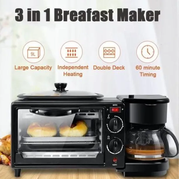 Silver Crest 9-Litre 3-in-1 Multifunction Breakfast Station – Toaster, Coffee Maker & Griddle Oven