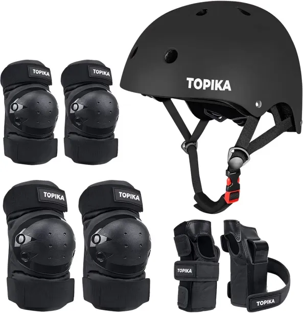 Topika 7 Piece Roller Skates Protective Gear Helmet, Knee, Elbows for Kids Small Boys (30-32 cm) Ba…