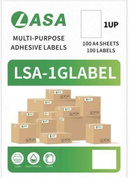 LASA Glossy 1 up Label A4 - 1 Pack Self Adhesive Paper Label