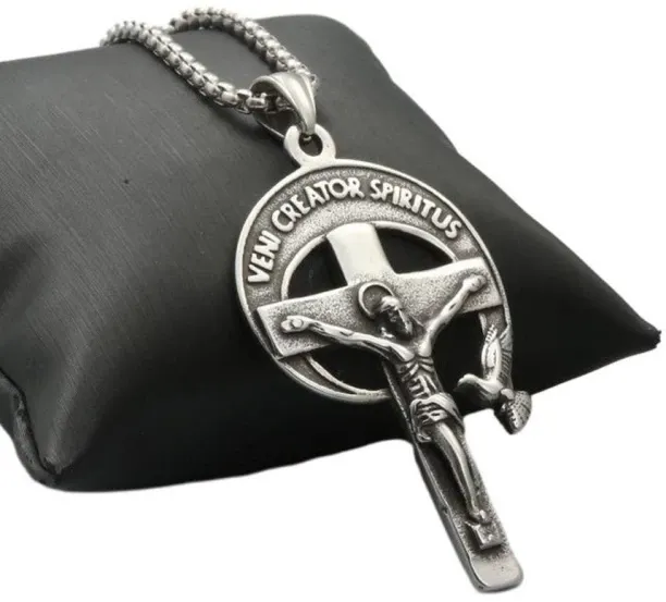 Spark Crucifix Cross Necklace Stainless Steel Grunge Male Chain Necklaces Jewelry Silver Zircon All…