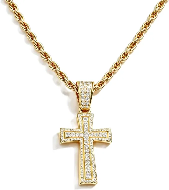 Vanja Iced Out Cross Pendant Dainty Single Border Iced Cross Pendant Comes with Rope Chain Layered …
