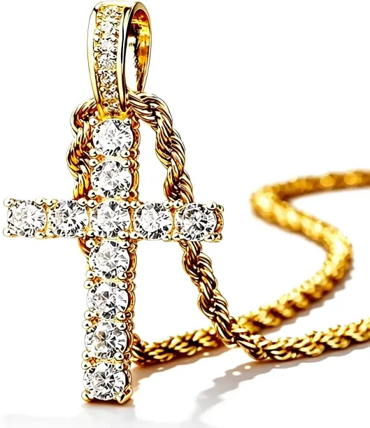 Vanja Iced Out Cross Pendant Minimalist Gold Cross pendant Gold-plated Zircon Alloy
