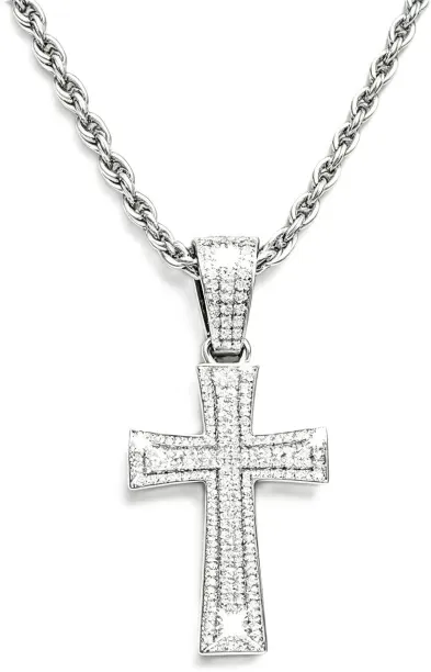 Vanja Iced Out Cross Pendant Dainty Single Border Iced Cross Pendant Comes with Rope Chain Layered …