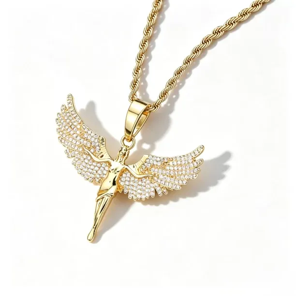 Vanja Fully Iced Spread Wings Angel Pendant Graduation Gift Gold-plated Zircon Alloy