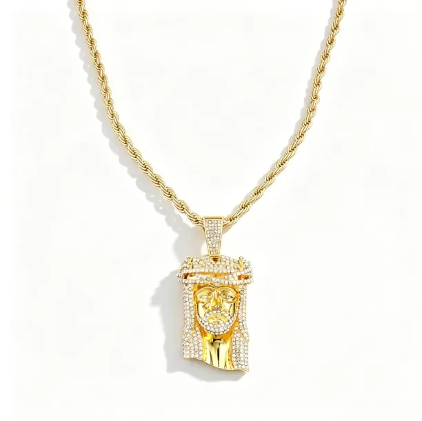 Vanja Jesus Piece Pendant Crown of Thorns Hip Hop Jewelry Gold-plated Zircon Alloy