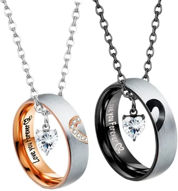 TAOJIANG His & Hers Couples Necklaces | 100 Languages I Love You Projection Ring Pendant, Stainless…
