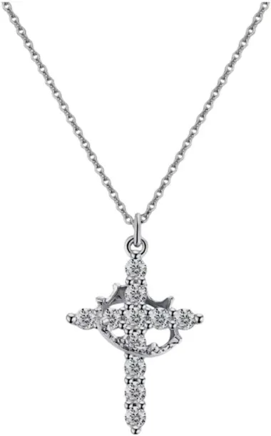 Pray & Slay Co. Stainless Steel Cross Rotated Crown Necklace for Women - Silver Sterling Silver Cub…