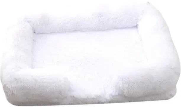 MAX Rectangular Large Dog Beds Washable Plush Fluffy,S 45x40x12cm,White NA Pet Bed