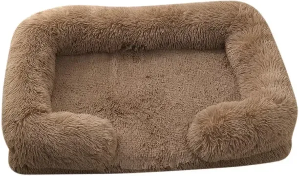 MAX Rectangular Large Dog Beds Washable Plush Fluffy,S 45x40x12cm,Khaki NA Pet Bed