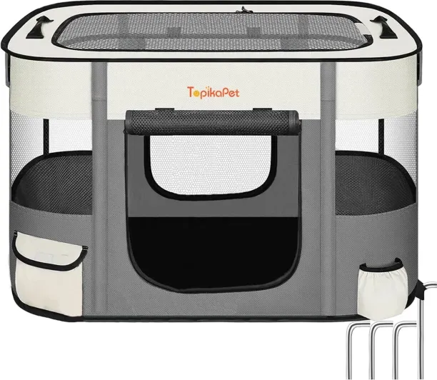 Topika Foldable Dog/Cat Tent Playpen Portable Indoor/Outdoor Cage L Pet Bed