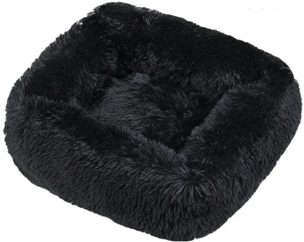 MAX Dog Bed Square Dog Beds Long Plush,S55cmx45cm,Black NA Pet Bed