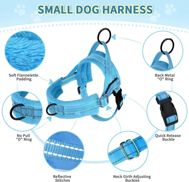 Shiyuan No Pull Dog Harness and Leash Set, Soft Padded Small Dog Harness, Neck & Chest Adjustable R…