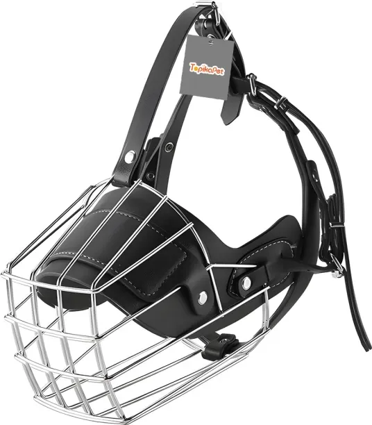 Topika Heavy-Duty Wire Dog Muzzle for Large Breeds, Adjustable Fit Dog Break Away Collar