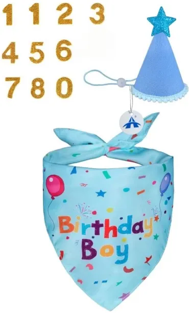 ALANES Pet Birthday Decorations Set Dog Birthday Hats with Numbers-Blue 63 cm Dog Rope Leash