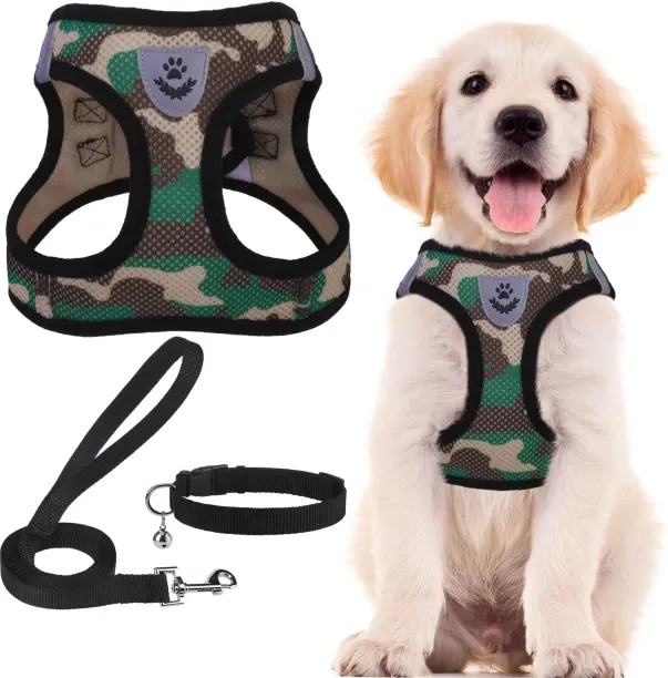 Junxidz Adjustable Dog Harness Collar and Leash Set Step in No Pull Pet Harness for Small Medium Do…